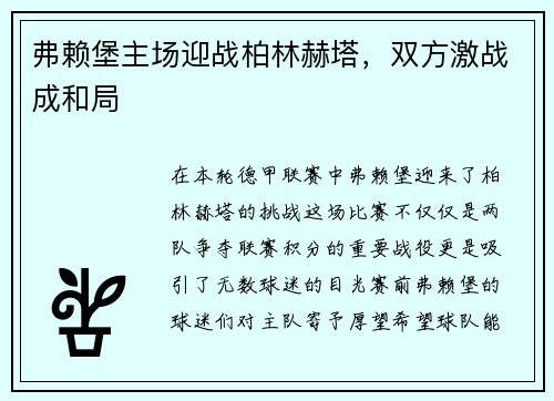 弗赖堡主场迎战柏林赫塔，双方激战成和局